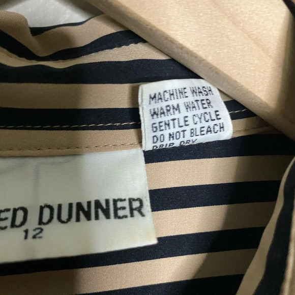 Vintage Alfred Dunner blouse Tan and Black Striped Button Up Shirt women size 12 - Picture 8 of 9